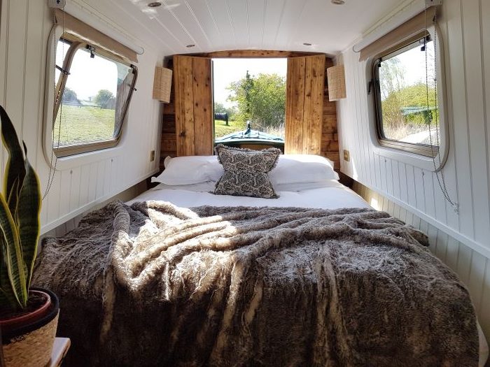King size bed on a narrowboat