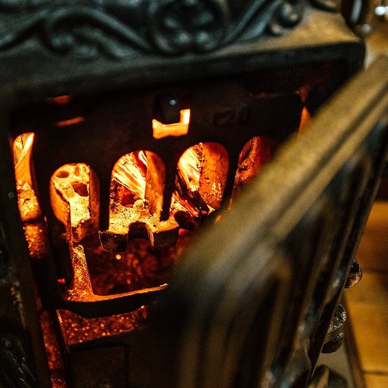 Stove on a luxury canal boat for hire from Market Harborough in the autumn and winter