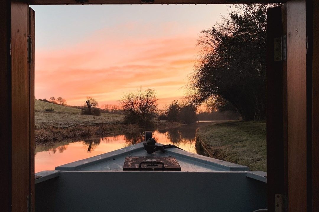 sunset view along peaceful canal